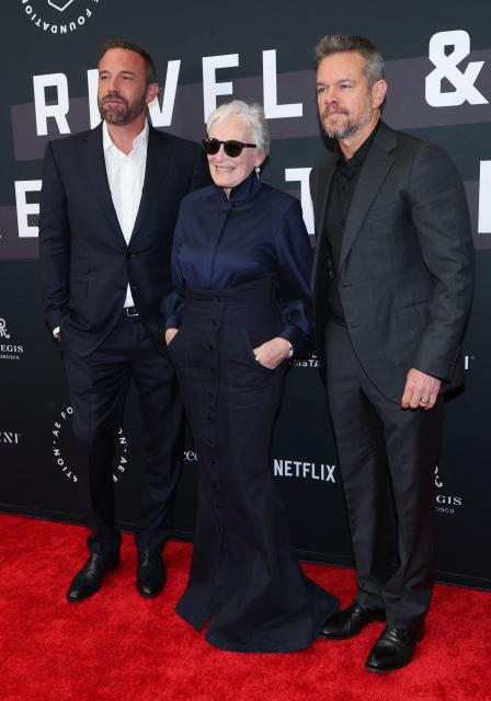 (L/R) US actor Ben Affleck, US actress Glenn Close and US actor Matt Damon attend non-profit organization Bring Change to Mind's "Revels and Revelations Celebration" at the Fort Mason Center for Arts and Culture in San Francisco, California, on April 27, 2026. (Photo by Christopher VICTORIO / AFP)