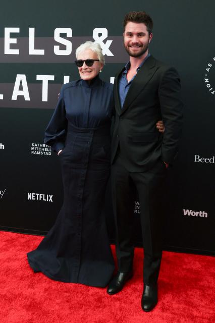 US actress Glenn Close and US actor Chase Stokes attend non-profit organization Bring Change to Mind's "Revels and Revelations Celebration" at the Fort Mason Center for Arts and Culture in San Francisco, California, on April 27, 2026. (Photo by Christopher VICTORIO / AFP)