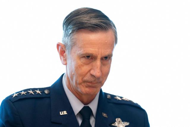 Commander of the US Pacific Air Forces (PACAF) Gen. Kevin Schneider attends his meeting with Japan’s Defence Minister Shinjiro Koizumi (not pictured) at the Defence Ministry in Tokyo on April 28, 2026. (Photo by Yuichi YAMAZAKI / AFP)