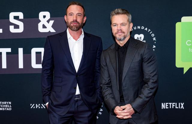 US actors Ben Affleck (L) and Matt Damon attend the nonprofit Bring Change to Mind’s "Revels and Revelations Celebration" at the Fort Mason Center for Arts and Culture in San Francisco, California, on April 27, 2026. (Photo by Christopher VICTORIO / AFP)