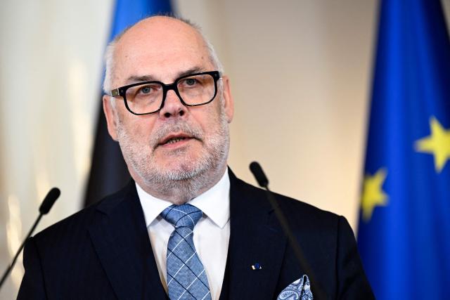 Estonia's President Alar Karis addresses a press conference with Finland's President during Karis' state visit to Finland, at the Presidential Palace in Helsinki, Finland on April 28, 2026. (Photo by Emmi Korhonen / Lehtikuva / AFP) / Finland OUT