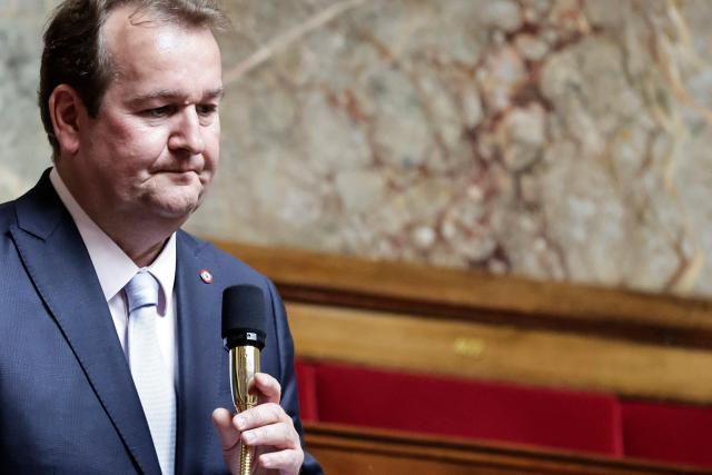 Libertes, Independants, Outre-Mer et Territoires' MP Laurent Mazaury speaks during a session of questions to the government at the National Assembly, French Parliament lower house, in Paris on April 28, 2026. (Photo by STEPHANE DE SAKUTIN / AFP)