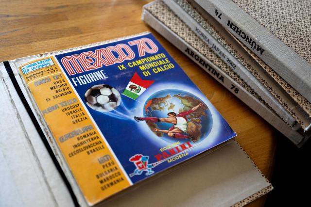This picture shows the first World Cup Panini album for Mexico 70 at the Panini Group factory in Modena, northern Italy, on April 28, 2026. The Panini Group holds the exclusive rights for the official collectible cards and stickers for the 2026 FIFA World Cup hosted by the US, Canada, and Mexico. (Photo by MARCO BERTORELLO / AFP)