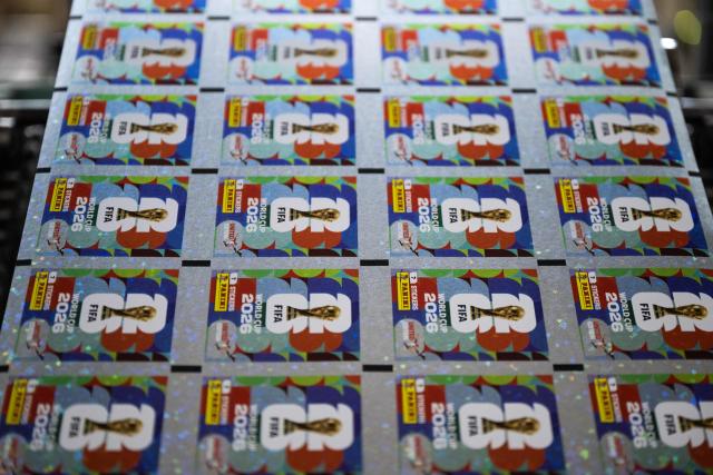 Sticker packets for collectible cards featuring football players for the upcoming 2026 FIFA World Cup hosted by the US, Canada and Mexico, are being printed at the Panini Group factory in Modena, northern Italy, on April 28, 2026. The Panini Group holds the exclusive rights for the official collectible cards and stickers for the 2026 FIFA World Cup hosted by the US, Canada, and Mexico. (Photo by MARCO BERTORELLO / AFP)