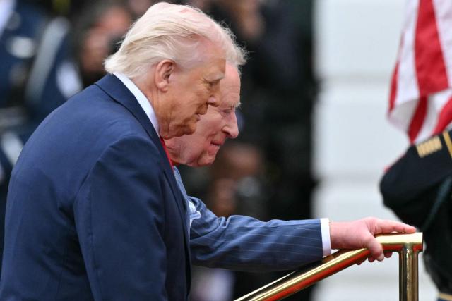 US President Donald Trump and Britain's King Charles III participate in an arrival ceremony on the South Lawn of the White House in Washington, DC, on April 28, 2026. (Photo by Mandel NGAN / AFP)