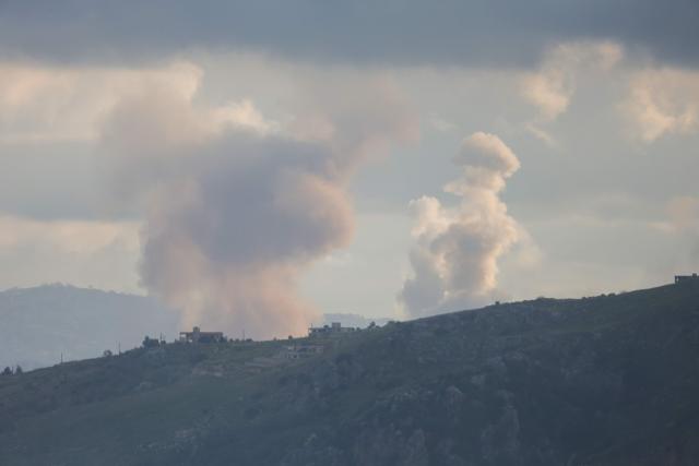 Smoke rises from the site of explosions conducted by Israeli troops in the southern Lebanese village of al-Qantara on April 28, 2026. Israel's military on April 28 warned residents of more than a dozen villages and towns in southern Lebanon to immediately evacuate and head northwards, saying Hezbollah's "violation of the ceasefire" was compelling it to act. (Photo by AFP)