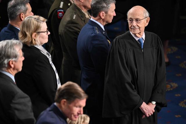 Former US Associate Supreme Court Justice Stephen Breyer (R) waits for the arrival of Britain's King Charles III during a Joint Meeting of Congress in the House Chamber at the US Capitol in Washington, DC, on April 28, 2026. (Photo by SAUL LOEB / AFP)