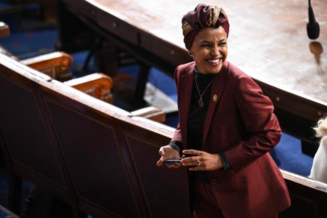 US Representative Ilhan Omar, Democrat from Minnesota, waits for the arrival of Britain's King Charles III during a Joint Meeting of Congress in the House Chamber at the US Capitol in Washington, DC, on April 28, 2026. (Photo by SAUL LOEB / AFP)