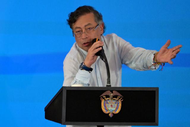 Colombia's President Gustavo Petro speaks during the International Conference on the Just Transition Away from Fossil Fuels in Santa Marta, Colombia, on April 28, 2026. (Photo by Raul ARBOLEDA / AFP)