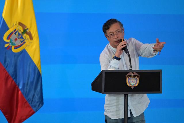 Colombia's President Gustavo Petro speaks during the International Conference on the Just Transition Away from Fossil Fuels in Santa Marta, Colombia, on April 28, 2026. (Photo by Raul ARBOLEDA / AFP)