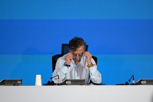 Colombia's President Gustavo Petro attends the International Conference on the Just Transition Away from Fossil Fuels in Santa Marta, Colombia, on April 28, 2026. (Photo by Raul ARBOLEDA / AFP)