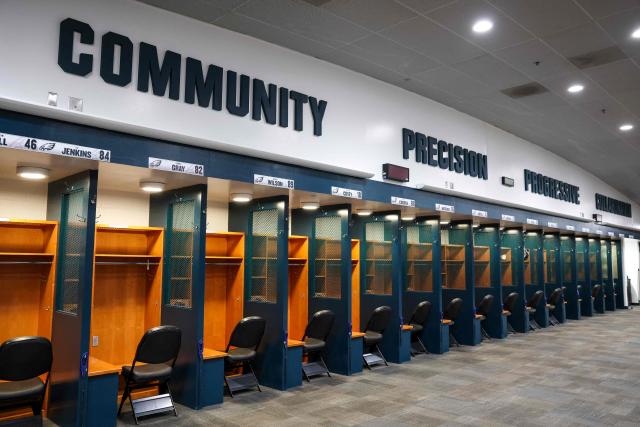 The Philadelphia Eagles locker room is seen in preparation for the 2026 FIFA World Cup at Lincoln Financial Field in Philadelphia, on April 28, 2026. (Photo by ANGELA WEISS / AFP)