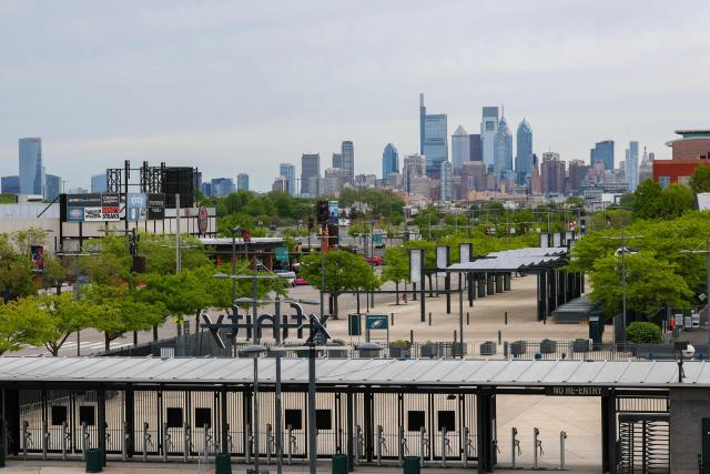 The skyline of Philadelphia is seen from Lincoln Financial Field in Philadelphia, on April 28, 2026. (Photo by ANGELA WEISS / AFP)