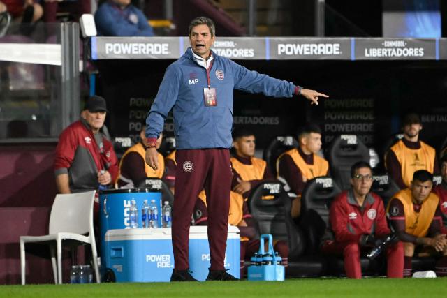 Lanus' head coach Mauricio Pellegrino gestures during the Copa Libertadores group stage football match between Argentina's Lanus and Ecuador's Liga de Quito at the Ciudad de Lanus stadium in Lanus, Buenos Aires province, Argentina on April 28, 2026. (Photo by Luis ROBAYO / AFP)