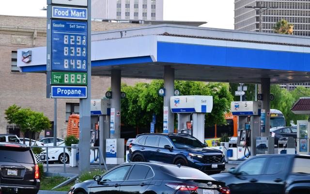 Gas prices exceeding $8 a gallon are seen listed at a Chevron gas station in Los Angeles, California, on April 28, 2026. Oil prices jumped on April 28 to their highest level since the US-Iran ceasefire, pressuring US stocks as lack of progress on an accord to reopen the Strait of Hormuz added to inflation worries. (Photo by Frederic J. BROWN / AFP)
