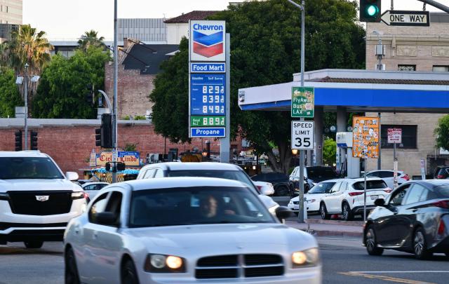 Gas prices exceeding $8 a gallon are seen listed at a Chevron gas station in Los Angeles, California, on April 28, 2026. Oil prices jumped on April 28 to their highest level since the US-Iran ceasefire, pressuring US stocks as lack of progress on an accord to reopen the Strait of Hormuz added to inflation worries. (Photo by Frederic J. BROWN / AFP)