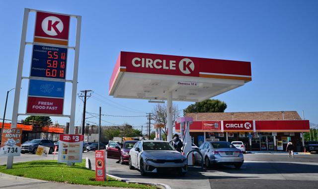 Gas prices are listed on a board at a Circle K gas station in Rosemead, California on April 28, 2026. Oil prices jumped on April 28 to their highest level since the US-Iran ceasefire, pressuring US stocks as lack of progress on an accord to reopen the Strait of Hormuz added to inflation worries. (Photo by Frederic J. BROWN / AFP)