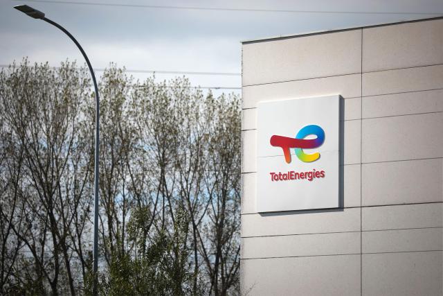 (FILES) A photograph shows the logo of TotalEnergies at the Total Energies refinery site, in Gonfreville-l'Orcher, near Le Havre, northwestern France, on October 5, 2022. French oil and gas giant TotalEnergies reported on April 29, 2026, a first-quarter net profit of $5.8 billion, up by nearly 50% year-on-year, driven by rising oil prices linked to the war in the Middle East. (Photo by Lou BENOIST / AFP)