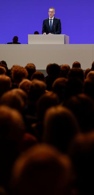 Chief Executive Officer (CEO) of Munich Re Group, Christoph Jurecka speaks during the Annual General Meeting (AGM) of the company at the headquarters in Munich, southern Germany, on April 29, 2026. (Photo by Michaela STACHE / AFP)