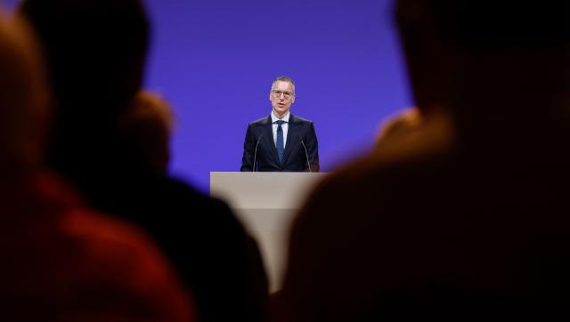 Chief Executive Officer (CEO) of Munich Re Group, Christoph Jurecka speaks during the Annual General Meeting (AGM) of the company at the headquarters in Munich, southern Germany, on April 29, 2026. (Photo by Michaela STACHE / AFP)