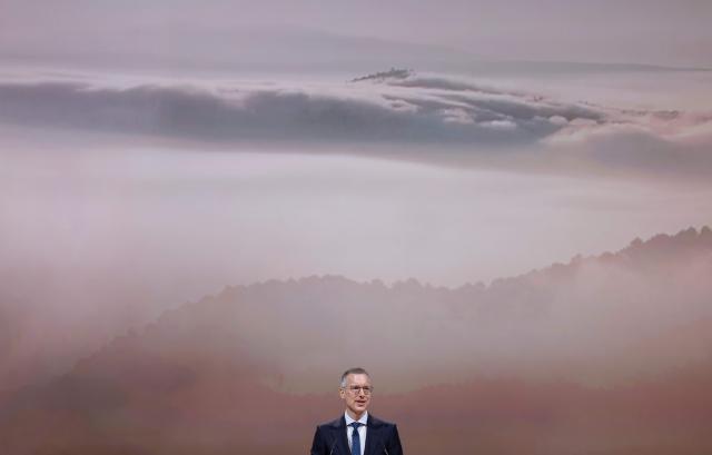 Chief Executive Officer (CEO) of Munich Re Group, Christoph Jurecka speaks during the Annual General Meeting (AGM) of the company at the headquarters in Munich, southern Germany, on April 29, 2026. (Photo by Michaela STACHE / AFP)