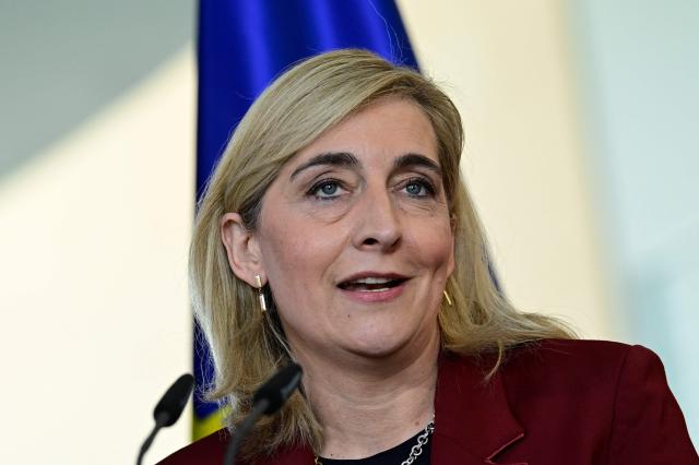 German Health Minister Nina Warken gives a press statement with the German Chancellor at the Chancellery in Berlin on April 29, 2026. (Photo by John MACDOUGALL / AFP)