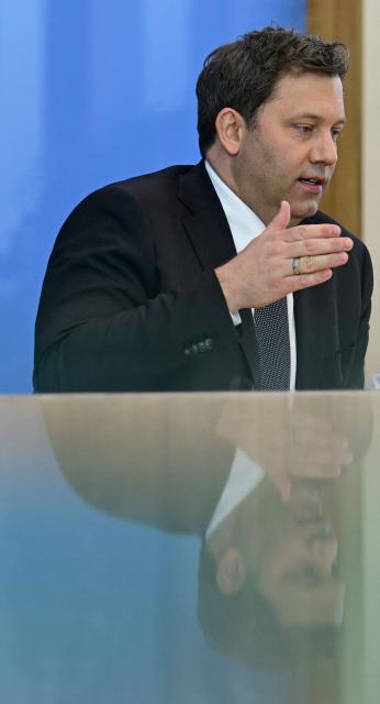 German Finance Minister and Vice Chancellor Lars Klingbeil gives a press conference to present the government's 2027 budget and the financial plan for 2028 to 2030, on April 29, 2026 in Berlin. (Photo by John MACDOUGALL / AFP)