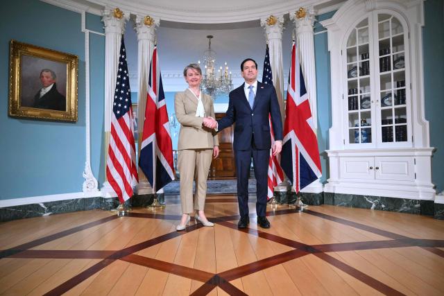 US Secretary of State Marco Rubio meets with UK Foreign Secretary Yvette Cooper at the State Department in Washington, DC, on April 29, 2026. (Photo by Mandel NGAN / AFP)