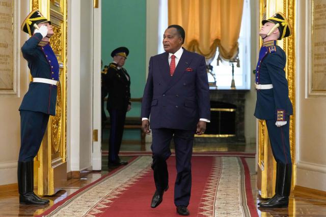 Congo-Brazzaville's President Denis Sassou N'Guesso arrives for a meeting with his Russian counterpart in Moscow on April 29, 2026. (Photo by Pavel Bednyakov / POOL / AFP)