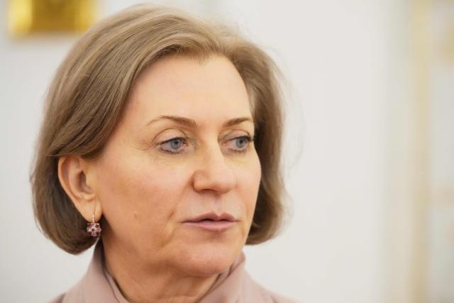 Head of the Russian Federal Service for the Oversight of Consumer Protection and Welfare (Rospotrebnadzor) Anna Popova attends a meeting between Russia's president and Congo-Brazzaville's president in Moscow on April 29, 2026. (Photo by Pavel Bednyakov / POOL / AFP)