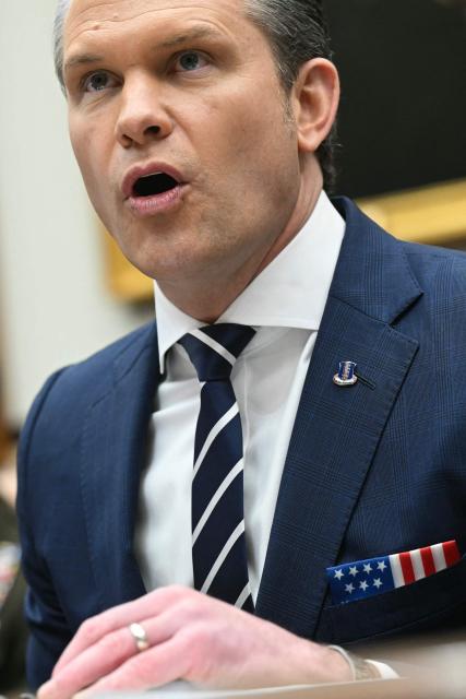 US Secretary of Defense Pete Hegseth, testifies for a US House Armed Services Committee hearing titled "Department of Defense FY2027 Budget Request," on Capitol Hill on April 29, 2026. US Defense Secretary Pete Hegseth will face tough questions from lawmakers about the Iran war on Wednesday during his first testimony to Congress since the start of the conflict. (Photo by SAUL LOEB / AFP)