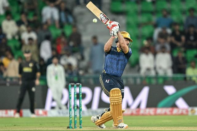 Multan Sultans' Pakistan cricket player Mohammad Nawaz plays a shot during the Pakistan Super League (PSL) Twenty20 Eliminator match between Hyderabad Kingsmen and Multan Sultans at Gaddafi Stadium in Lahore on April 29, 2026. (Photo by Arif ALI / AFP)