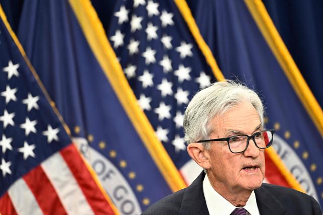 US Federal Reserve Chair Jerome Powell speaks during a press conference after announcing monetary policy decision at the Federal Reserve Board Building in Washington, DC, on April 29, 2026. A divided US Federal Reserve kept interest rates unchanged for a third straight meeting Wednesday on high uncertainty from the Middle East war, in what was likely its last gathering helmed by Jerome Powell. (Photo by Kent NISHIMURA / AFP)