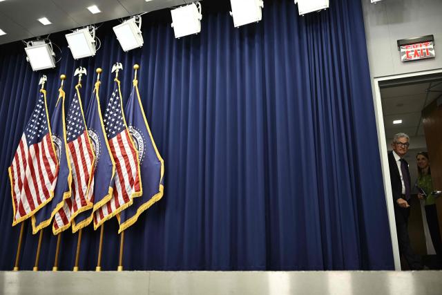 US Federal Reserve Chair Jerome Powell arrives during a press conference after announcing monetary policy decision at the Federal Reserve Board Building in Washington, DC, on April 29, 2026. A divided US Federal Reserve kept interest rates unchanged for a third straight meeting Wednesday on high uncertainty from the Middle East war, in what was likely its last gathering helmed by Jerome Powell. (Photo by Kent NISHIMURA / AFP)