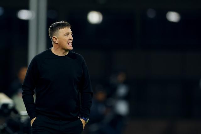 Platense's head coach Walter Zunino gestures during the Copa Libertadores group stage football match between Argentina's Platense and Colombia's Independiente Santa Fe at the Ciudad de Vicente Lopez stadium in Vicente Lopez, Buenos Aires province, Argentina on April 29, 2026. (Photo by Alejandro PAGNI / AFP)
