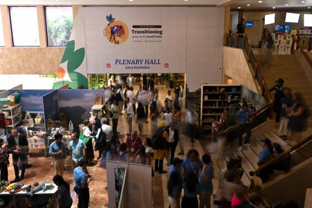 People attend the International Conference on the Just Transition Away from Fossil Fuels in Santa Marta, Colombia on April 29, 2026. (Photo by Raul ARBOLEDA / AFP)