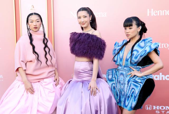 (L/R) US singer Audrey Nuna, South Korean-US singer EJAE and South Korean singer actress Rei Ami attends Billboard Women in Music at the Hollywood Palladium in Los Angeles on April 29, 2026. (Photo by VALERIE MACON / AFP)