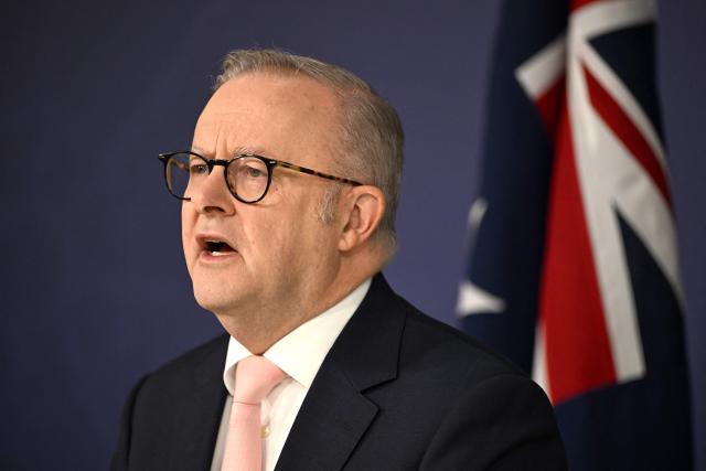 Australia's Prime Minister Anthony Albanese speaks on the Royal Commission on last year's mass shooting incident where two gunmen killed 15 people at Australia's Bondi Beach, during a press conference in Sydney on April 30, 2026. Australia should bolster security at Jewish events and review key counter-terrorism teams in the wake of last year's antisemitic mass shooting at Bondi Beach, a high-powered inquiry found on April 30. (Photo by Saeed KHAN / AFP)