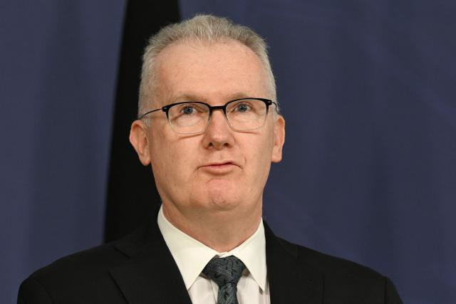 Australia's Home Affairs Minister Tony Burke speaks on the Royal Commission on last year's mass shooting incident where two gunmen killed 15 people at Australia's Bondi Beach during a press conference in Sydney on April 30, 2026. Australia should bolster security at Jewish events and review key counter-terrorism teams in the wake of last year's antisemitic mass shooting at Bondi Beach, a high-powered inquiry found on April 30. (Photo by Saeed KHAN / AFP)