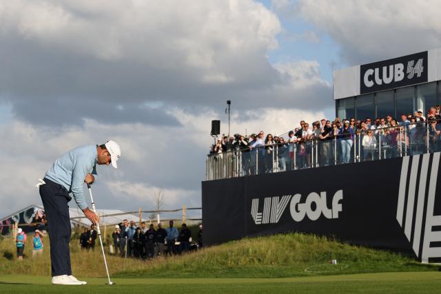 (FILES) South African golfer Charl Schwartzel plays a last shot on the 18th hole during the third and final day of the LIV Golf Invitational Series event at The Centurion Club in St Albans, north of London, on June 11, 2022. Saudi Arabia's sovereign wealth fund will stop financing LIV Golf at the end of the 2026 season, throwing the future of the breakaway tour into serious doubt, US media reported on April 29, 2026. LIV Golf, founded in 2022 as a main rival to the PGA Tour, plans to inform staff and players on April 30, that the Saudi Public Investment Fund will no longer bankroll the circuit beyond this summer, the Wall Street Journal said. (Photo by Adrian DENNIS / AFP)