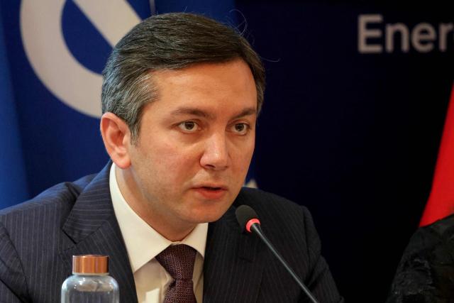 COP29 Chief Negotiator and Azerbaijan's Deputy Minister of Foreign Affairs Yalchin Rafiyev speaks as he takes part in a conference on energy transition ahead of the 2026 United Nations conference on climate change COP31 at the IEA (International Energy Agency) in Paris on April 30, 2026. (Photo by Ludovic MARIN / AFP)