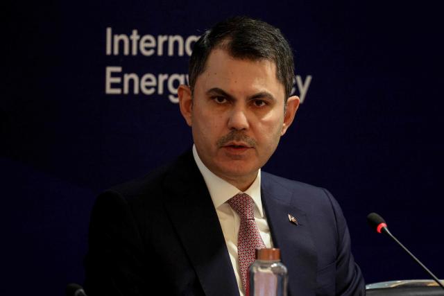 Turkey's Energy Minister and Chairman of COP 31 Murat Kurum speaks as he takes part in a conference on energy transition ahead of the 2026 United Nations conference on climate change COP31 at the IEA (International Energy Agency) in Paris on April 30, 2026. (Photo by Ludovic MARIN / AFP)