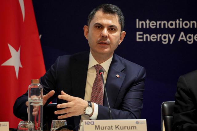 Turkey's Energy Minister and Chairman of COP 31 Murat Kurum speaks as he takes part in a conference on energy transition ahead of the 2026 United Nations conference on climate change COP31 at the IEA (International Energy Agency) in Paris on April 30, 2026. (Photo by Ludovic MARIN / AFP)