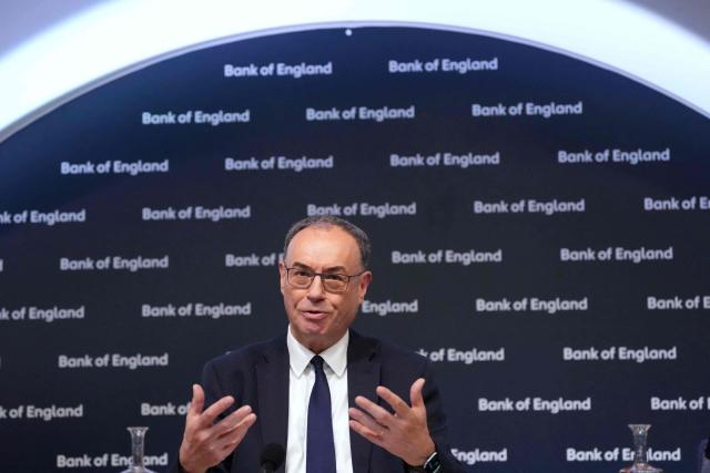Bank of England Governor Andrew Bailey gestures as he speaks during the Monetary Policy Report press conference at the Bank of England (BoE) in London on April 30, 2026. (Photo by Kirsty Wigglesworth / POOL / AFP)