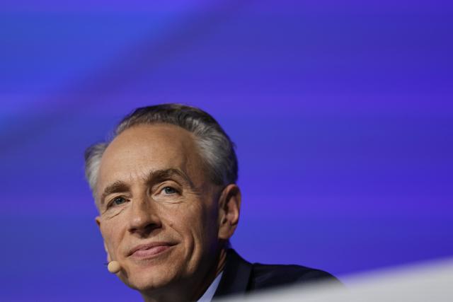 CEO of AXA Thomas Buberl speaks during the French multinational insurance corporation Axa general assembly at the Salle Pleyel, in Paris on April 30, 2026. (Photo by Anne-Christine POUJOULAT / AFP)