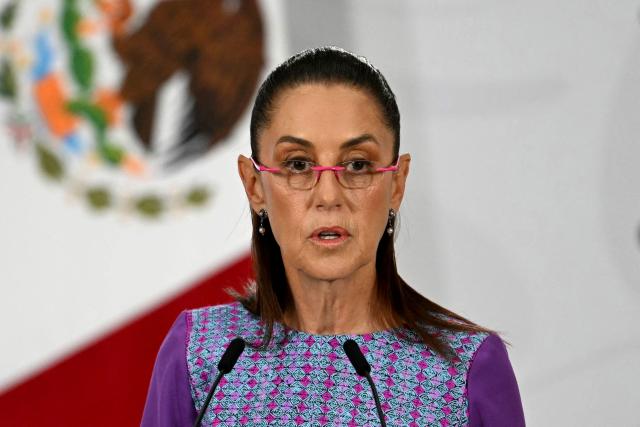 Mexico's President Claudia Sheinbaum speaks during her daily press conference at Palacio Nacional in Mexico City on April 30, 2026. Mexican federal prosecutors said on April 29 that they will open an investigation into the governor of Sinaloa state after US authorities brought narcotrafficking charges against Ruben Rocha Moya and several associates. (Photo by YURI CORTEZ / AFP)