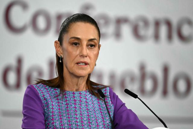 Mexico's President Claudia Sheinbaum speaks during her daily press conference at the Palacio Nacional in Mexico City on April 30, 2026. Mexican federal prosecutors said on April 29 that they will open an investigation into the governor of Sinaloa state after US authorities brought narcotrafficking charges against Ruben Rocha Moya and several associates. (Photo by YURI CORTEZ / AFP)