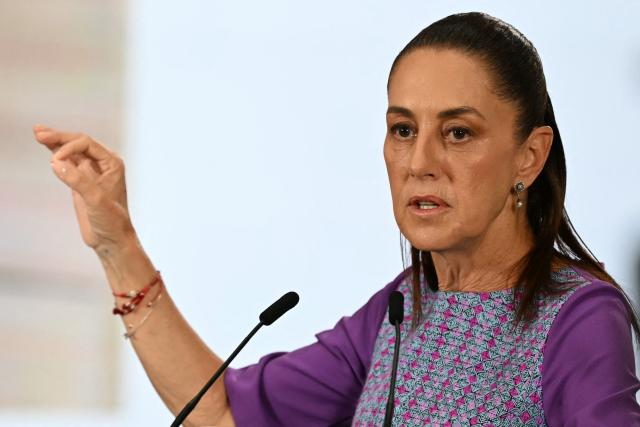 Mexico's President Claudia Sheinbaum speaks during her daily press conference at the Palacio Nacional in Mexico City on April 30, 2026. Mexican federal prosecutors said on April 29 that they will open an investigation into the governor of Sinaloa state after US authorities brought narcotrafficking charges against Ruben Rocha Moya and several associates. (Photo by YURI CORTEZ / AFP)