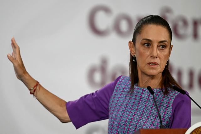 Mexico's President Claudia Sheinbaum speaks during her daily press conference at the Palacio Nacional in Mexico City on April 30, 2026. Mexican federal prosecutors said on April 29 that they will open an investigation into the governor of Sinaloa state after US authorities brought narcotrafficking charges against Ruben Rocha Moya and several associates. (Photo by YURI CORTEZ / AFP)