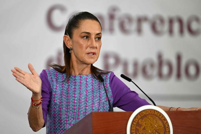 Mexico's President Claudia Sheinbaum speaks during her daily press conference at the Palacio Nacional in Mexico City on April 30, 2026. Mexican federal prosecutors said on April 29 that they will open an investigation into the governor of Sinaloa state after US authorities brought narcotrafficking charges against Ruben Rocha Moya and several associates. (Photo by YURI CORTEZ / AFP)